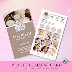 Carte de visite Instagram, modèle de carte de visite modifiable pour les propriétaires d'entreprise, carte de visite Canva, modèle de carte de visite IG QR Code