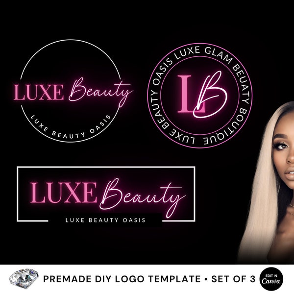 Makeup Artist Logo, DIY Beauty Logo Set, Makeup Salon Logo, Cosmetic Logo, Pink Logo, DIY Edit in Canva Premade Logo Template, Lash Logo