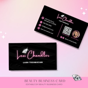 Editable Beauty Business Card Template Design, QR Code Card, Salon Business Card, DIY Canva Template, Lash Tech Business Card, Nails, Hair