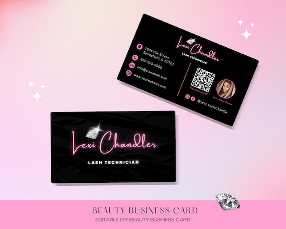 Editable Beauty Business Card Template Design, QR Code Card, Salon Business Card, DIY Canva Template, Lash Tech Business Card, Nails, Hair