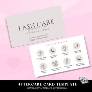 Editable Lash Aftercare Card Template, Lash Extension Card, Eyelash Care Card, Printable Small Business Care Card, Lash After Care Cards