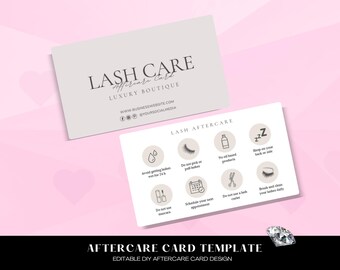 Modèle de carte modifiable pour le soin des cils, Carte d'extension de cils, Carte de soin des cils, Carte de soins imprimable pour petite entreprise, Cartes de soin des cils