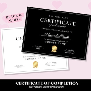 Certificate Of Completion Template, Esthetician Template, Printable Lash Artist Certificate, Editable Training Certificate, Black and White