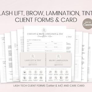 Formulier voor lamineren van wenkbrauwen, formulieren voor wimperlift en tint, ontheffingen voor schoonheidsspecialiste, consultatie met klant, formulier voor toestemming wimper, schoonheidssaloncanva-sjabloon