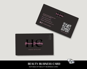 Editable Beauty Business Card Template Design, QR Code Card, Salon Business Card, DIY Marketing Cards, Lashes Business Card, Nails, Hair