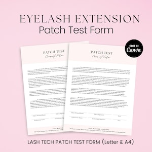 Formulario de prueba de parche para extensiones de pestañas, formulario para extensiones de pestañas, formulario de autorización para el cliente, formulario para pestañas del cliente, formularios para técnicos de pestañas, formulario comercial para esteticistas.