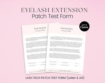Formulario de prueba de parche para extensiones de pestañas, formulario para extensiones de pestañas, formulario de autorización para el cliente, formulario para pestañas del cliente, formularios para técnicos de pestañas, formulario comercial para esteticistas.