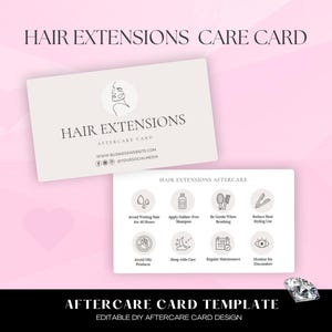 Hair Extensions Aftercare Card, Editable Hair Extension Care Card, Hair Salon Care Guide, Printable Hair Card, Editable Hair Instruction