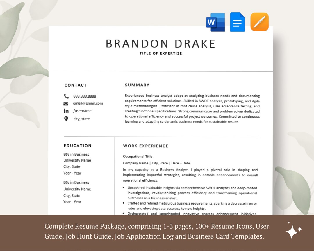 ATS Friendly Resume Template for Google Docs, Minimalist Ats Compatible ...