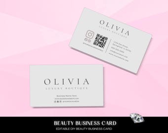 Business Card Template, Beauty Business Card Design, Lashes Business Branding, Hair, Spa, Nails, Wig, Salon, Brows, QR Code Business Card