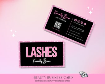 Business Card Canva Template, Luxury Business Card, Esthetics, Braid, PMU Business Cards, Lash Tech, Glam Business Card, Beauty Boutique