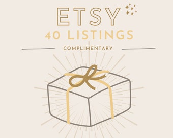 Kickstart Your Etsy Journey with 40 Free Listings! No Strings Attached. Get your store up and running in no time!