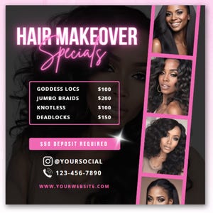 Perücken-Install-Specials-Flyer, Termine verfügbar, Haarpreisliste, jetzt buchende Salonvorlage, Sonderangebote für Perücken, Canva-Flyer-Vorlagen