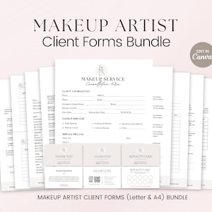 Formulaires pour maquilleur, formulaire d'admission client, fiches client, tableau des visages, contrat instantané pour maquilleur indépendant, formulaires MUA, contrat MUA