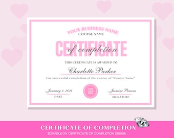 Certificate of Completion, Certificate Template, Lash Certificate, Makeup Certificate, Beauty Certificate, Course Certificate, Award