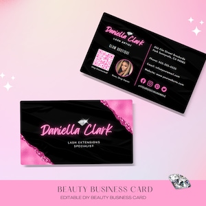 DIY Visitenkartenvorlage, bearbeitbare Visitenkarte, vorgefertigte Visitenkarte, Haar Make-up Wimpern Nagel Karte, Canva, Beauty Boutique Visitenkarten