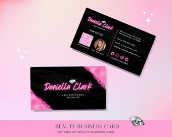 DIY Business Card Template, Editable Business Card, Premade Business Card, Hair Makeup Lash Nail Card, Canva, Beauty Boutique Business Cards