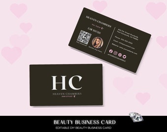 Editable Beauty Business Card Template Design, QR Code Card, Boutique Business Card, DIY Canva Template, Hair Salon Business Card, Lash