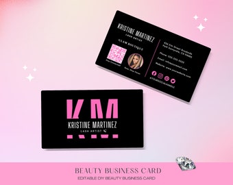 Tarjetas de presentación, diseño de plantillas de tarjetas de presentación DIY, tarjetas de presentación de boutiques de belleza, tarjetas de presentación negras y rosas, tarjetas de presentación prediseñadas