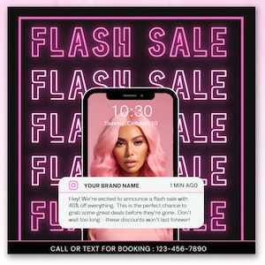 Flash Sale Flyer Template, Book Now Hair Bundles Lash Tech Makeup Nail Boutique, Beauty Business, Social Media Editable DIY Canva Template