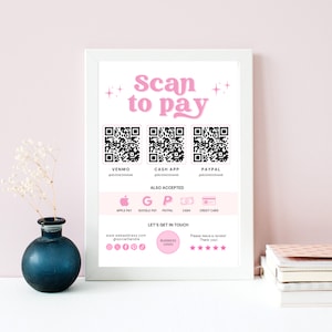 Bearbeitbares Scan-to-Pay-Zeichen QR-Code-Zeichenvorlage, druckbares Zahlungszeichen, Zeichen für akzeptierte Zahlungen, CashApp-Venmo-Zeichen, sofortiger Download Canva
