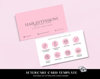 Hair Extensions Aftercare Card, Editable Hair Extension Care Card, Printable Hair Salon Care Instructions, Hair Guide, Pink Hair After Care