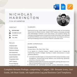 Modello di curriculum moderno con foto, modello di curriculum creativo in Word, lettera di presentazione professionale, modello di CV modificabile Canva, curriculum vitae