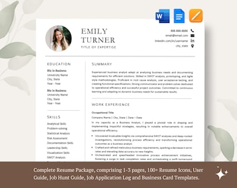 May include: A resume template with a professional design. The template features a photo of a woman, a summary of her skills and experience, and a list of her education and work history. The template is designed to help job seekers create a professional and effective resume.