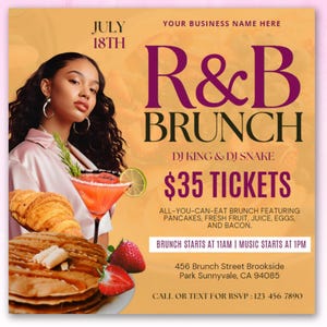 DIY R&B Brunch Flyer, Editable Brunch Invitation, DIY Sunday Brunch Flyer, Premade Flyer Template, Brunch Party Invite Canva Template