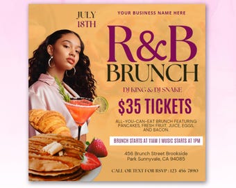 DIY R&B Brunch Flyer, Editable Brunch Invitation, DIY Sunday Brunch Flyer, Premade Flyer Template, Brunch Party Invite Canva Template
