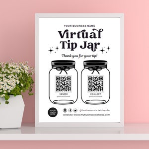 Virtual Tip Jar Qr Code Sign, Bartender Tipping Sign, DIY Personalized, Venmo Qr Code Sign, Wedding Bar Tips, Cash App Sign, Tip Jar Sign