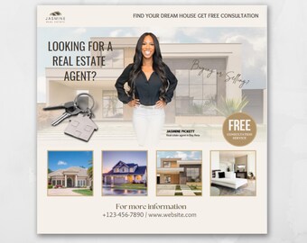 Kauf oder Verkauf von Grundbesitz Flyer, Canva Grundvorlage zum Ausdrucken, Hauskauf Flyer, Realtor Flyer, DIY Realter Flyer, Grundbesitz