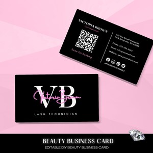 Tarjeta de presentación editable para pestañas, uñas y cabello, tarjeta de presentación para hacer tú mismo, tarjeta de presentación para pestañas imprimible, tarjeta de presentación para maquillaje de pestañas, trenzas de maquillaje, peluca