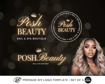 Logo di bellezza fai da te, logo di lusso in oro, design del logo minimalista, branding di boutique, parrucchiere, estetista, estetista, kit di branding