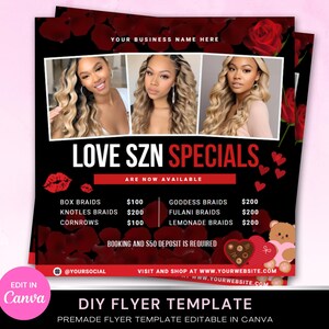 Valentines Day Hair Sale Flyer, February Flyer, Boutique Flyer, Braids ...