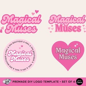 Logotipo de belleza rosa, conjunto de logotipos de Canva DIY, logotipo rosa retro, marca de cabello, tecnología de pestañas, tecnología de uñas, estética, marca de boutique, extensiones de cabello