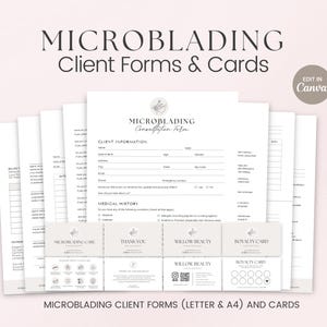 Formulaires modifiables de microblading, modèles d'esthéticienne, formulaire de consultation de microblading, formulaires imprimables de microblading, formulaires de salon de beauté