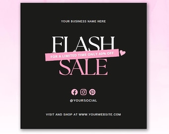 Flash Sale Flyer, DIY Website Sale Social Media Instagram Beauty Hair Nails Braids Lashes Fashion Sale Boutique Editable Canva Template