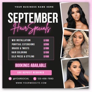 Hair Flyer Template, Wig Install Flyer, Appointment Flyer, Book Now Flyer, Booking Flyer, Hair Lash Wax Nail MUA Makeup Braids Locs Flyer