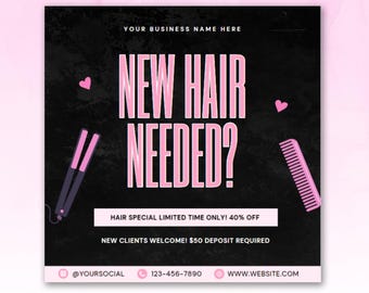 Hair Flyer, Flash Sale Flyer, DIY Canva Templates, Bookings Open, Book Now, Nail, Wig installs, Social Media Flyer, Business flyer Template