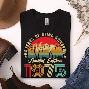 1975 Vintage Geburtstagsgeschenk T-Shirt, Retro Stil, 50. Geburtstag für Frauen und Männer,  50. Geburtstag Geschenk, Retro Stil