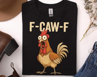 F-CAW-F Rooster Cartoon T-shirt - grappig spreukenshirt kip/haan, geestige boerderijmeme, sarcastisch cadeau voor mannen en vrouwen, unisex