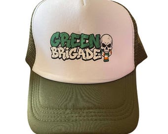 Mesh Trucker Hat – “Green Brigade” Celtic Inspired Cap – Khaki Ultras Cap