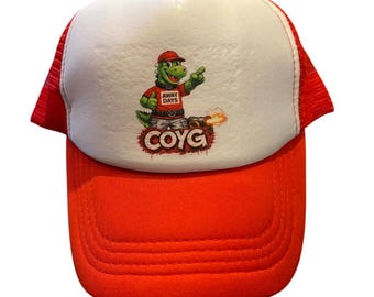 Arsenal Inspired Mesh Trucker Hat – “COYG” Gunner Rex Graphic Football Cap
