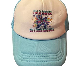 Mesh Trucker Hat “I’m A Raver Not A Fcing Drug Addict” Festival Rave Cap