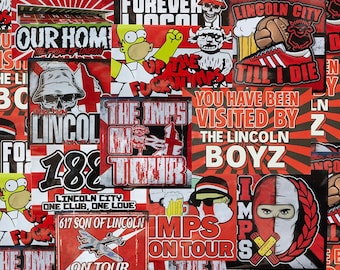 Pegatinas de Lincoln City / Varios tamaños / Imps / Casuales / Días de visita / 617 / Cánticos / Ejército Rojo / Fútbol americano