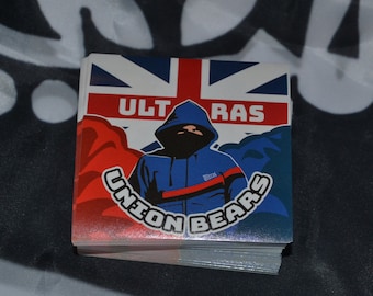 Ultras Union Bears 8x8cm Stickers - Inspired by Rangers Ultras Casuals Football SPL Programs Music Red White Blue