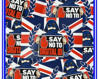 Say No To Digital ID Stickers | 9x6cm | Protest | Ultras | Resistance | Personal Freedom | Privacy | Union Jack
