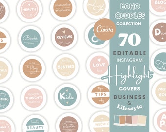 Instagram Highlight Covers Pastel Boho Colorful Icons Canva Templates Editable Covers Instagram Stories Small Business Kid Branding BC1