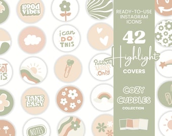 42x saliegroen Instagram-hoogtepunthoezen, pastelkleurige IG-pictogrambundel, schattige boho-hoogtepunthoezen IG-verhalen Baby Kid Branding Positive Vibes CC1